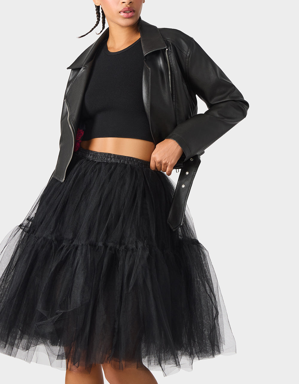 Betsey Johnson REBEL ROSE JACKET BLACK Women's Leather Long-Sleeved Jacket