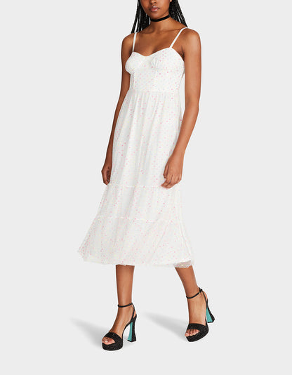 Betsey Johnson GARDEN VIBES CORSET MIDI DRESS WHITE MULTI