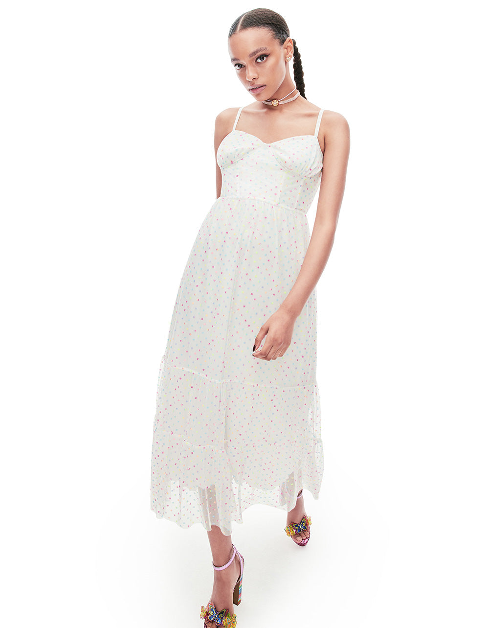 Betsey Johnson GARDEN VIBES CORSET MIDI DRESS WHITE MULTI