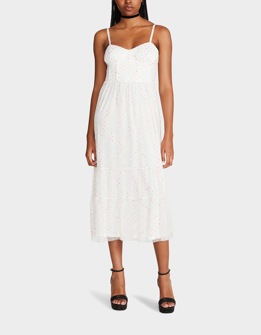 Betsey Johnson GARDEN VIBES CORSET MIDI DRESS WHITE MULTI