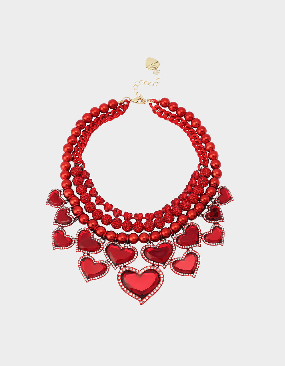 Betsey Johnson LOVE SPELL BIB NECKLACE RED Women's Valentines' Day Layered Heart Bib Necklace