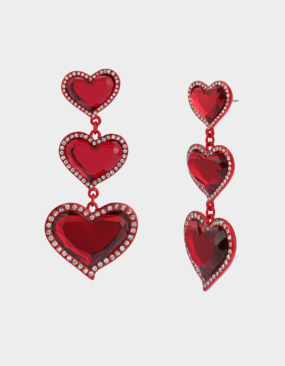 Betsey Johnson LOVE SPELL DROP EARRINGS RED Women's Valentine's Day Heart Rhinestone Drop Linear Earrings