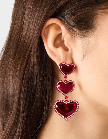 Betsey Johnson LOVE SPELL DROP EARRINGS RED Women's Valentine's Day Heart Rhinestone Drop Linear Earrings