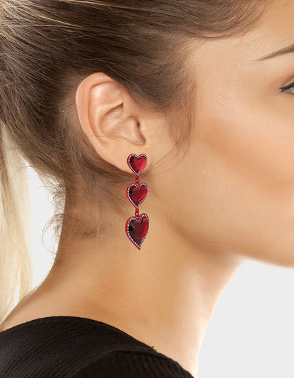 Betsey Johnson LOVE SPELL DROP EARRINGS RED Women's Valentine's Day Heart Rhinestone Drop Linear Earrings
