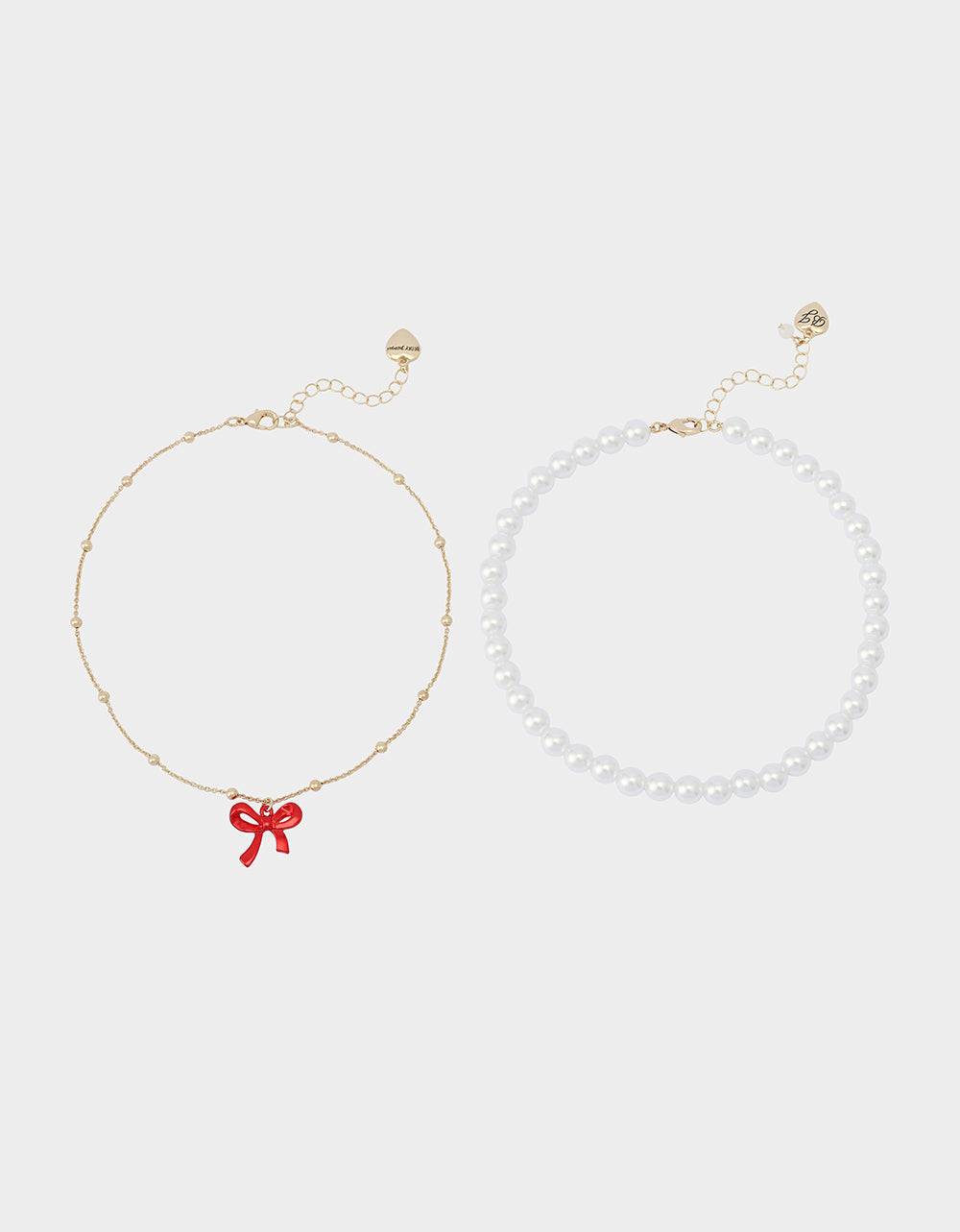 Betsey Johnson PEARL BOW NECLAKCE SET RED Women's Pearl Bow Valentine's Day Necklace Set