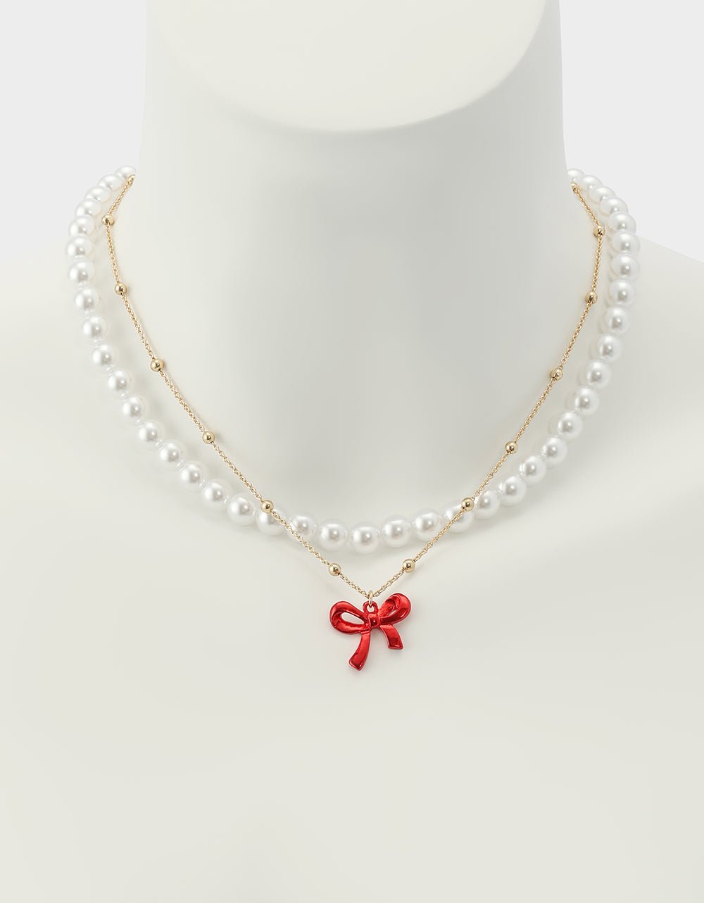 Betsey Johnson PEARL BOW NECLAKCE SET RED Women's Pearl Bow Valentine's Day Necklace Set