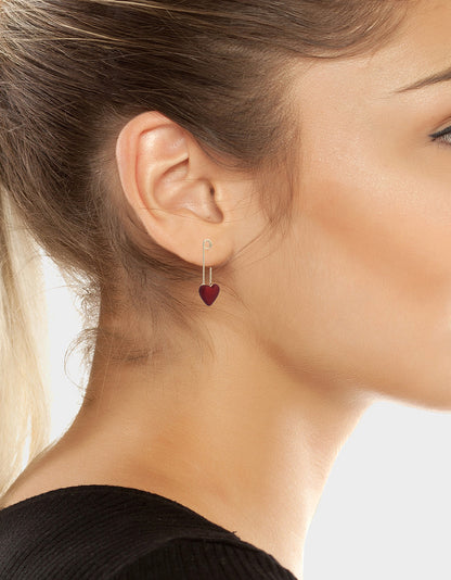 Betsey Johnson HEART SAFETY PIN DROP EARRINGS RED Women's Valentine's Day Heart Pin Drop Earrings