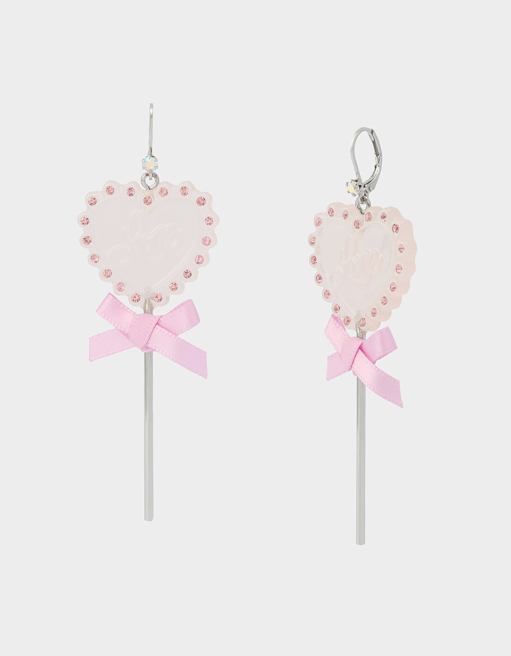 Betsey Johnson LOLLIPOP DROP EARRINGS LIGHT PINK Women's Valentine's Day Heart Rhinestone Drop Earrings