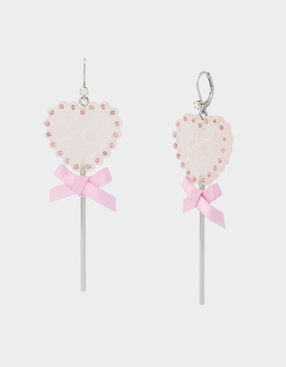 Betsey Johnson LOLLIPOP DROP EARRINGS LIGHT PINK Women's Valentine's Day Heart Rhinestone Drop Earrings