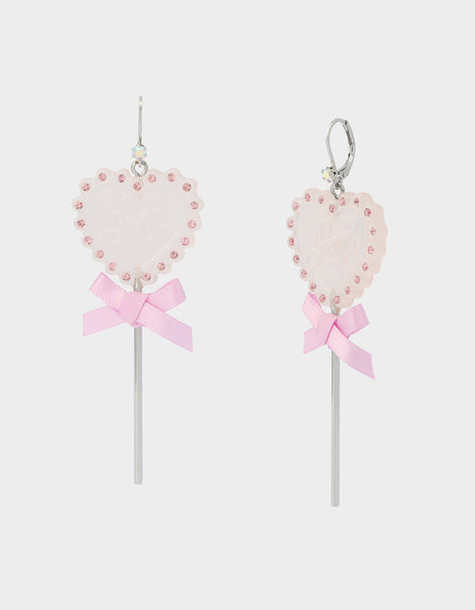 Betsey Johnson LOLLIPOP DROP EARRINGS LIGHT PINK Women's Valentine's Day Heart Rhinestone Drop Earrings