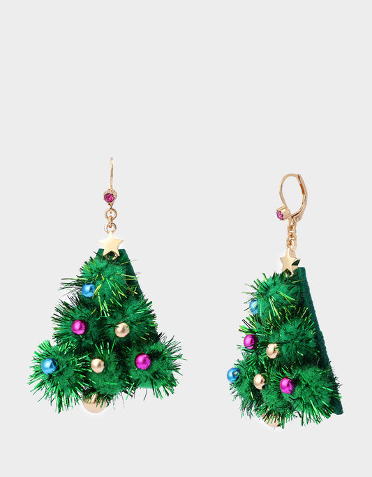 Betsey Johnson PLUSH TREE DROP EARRINGS FIR GREEN Women's Christmas-Themed Tree Drop Earrings