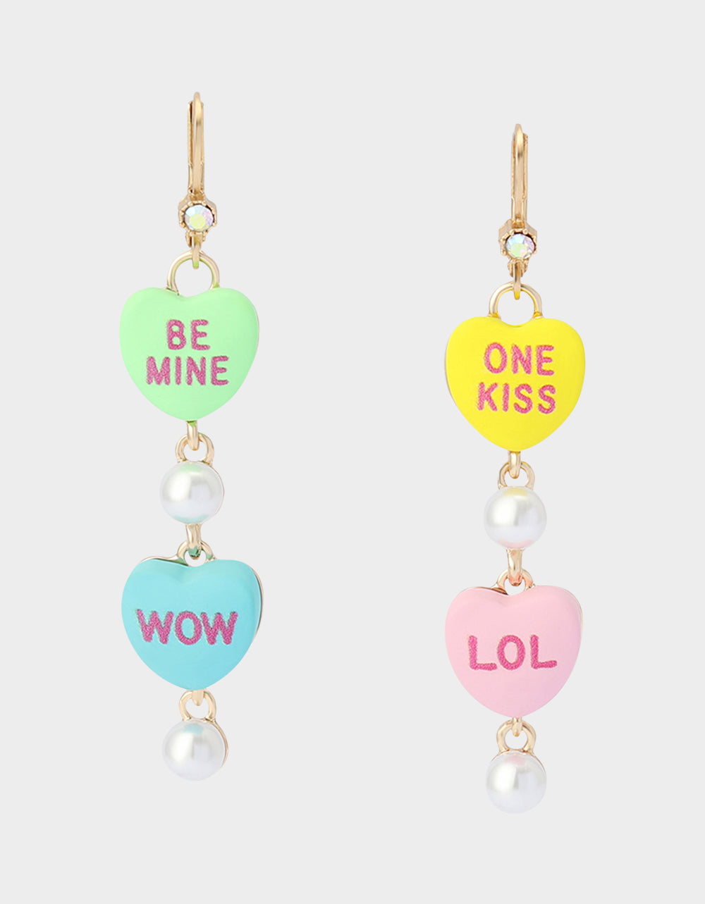 Betsey Johnson SWEETHEART LINEAR EARRINGS MULTI Women's Valentine's Day Candy Hearts Earrings