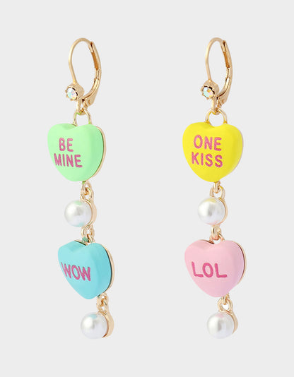 Betsey Johnson SWEETHEART LINEAR EARRINGS MULTI Women's Valentine's Day Candy Hearts Earrings