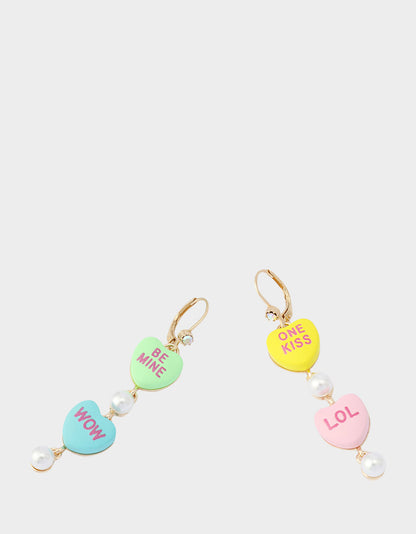 Betsey Johnson SWEETHEART LINEAR EARRINGS MULTI Women's Valentine's Day Candy Hearts Earrings