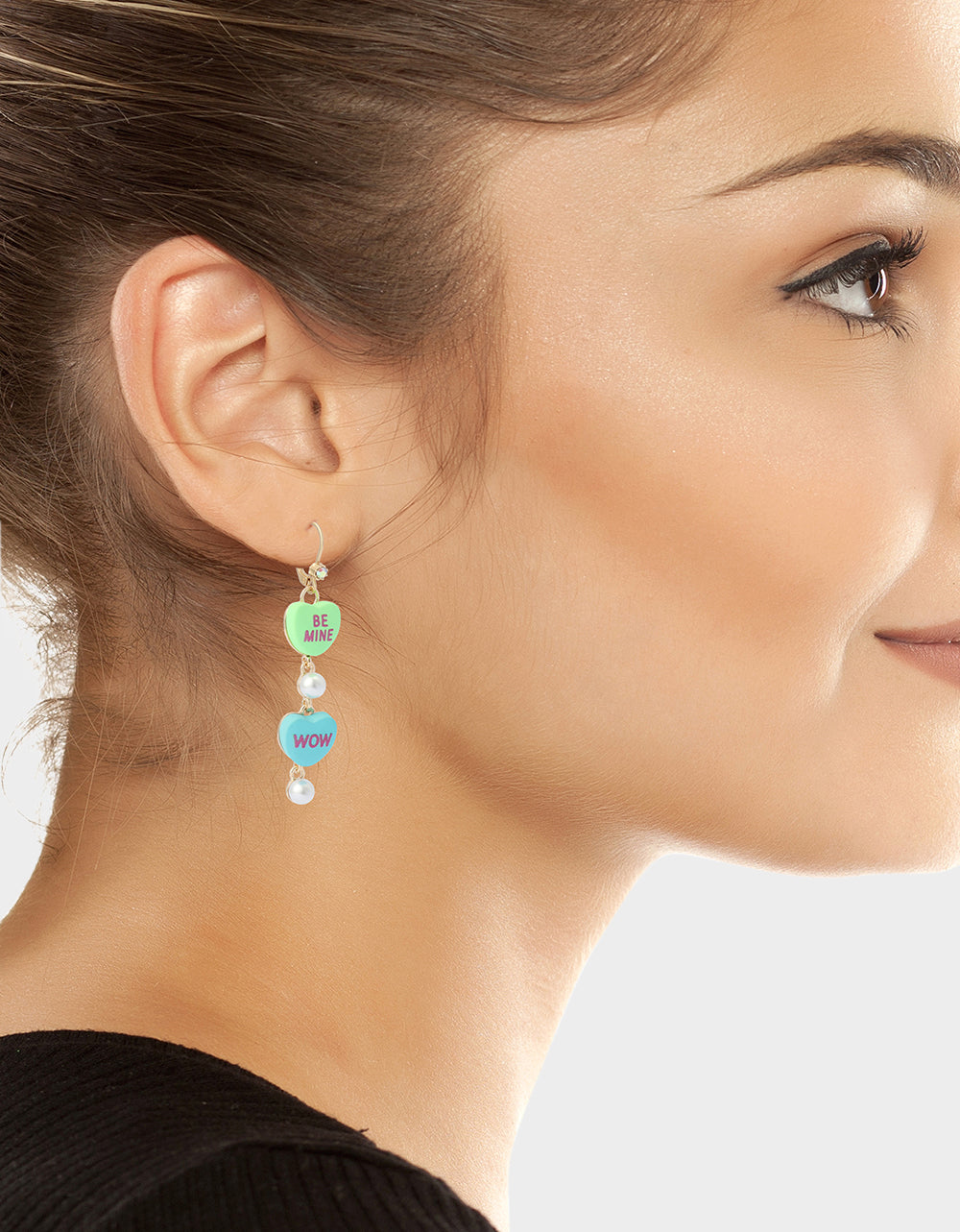 Betsey Johnson SWEETHEART LINEAR EARRINGS MULTI Women's Valentine's Day Candy Hearts Earrings