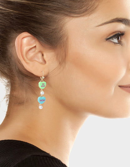 Betsey Johnson SWEETHEART LINEAR EARRINGS MULTI Women's Valentine's Day Candy Hearts Earrings