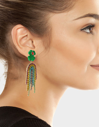 Betsey Johnson SHAMROCK RAINBOW CHANDELIER EARRINGS MULTI Women's St. Patrick's Day Shamrock Rainbow Earrings
