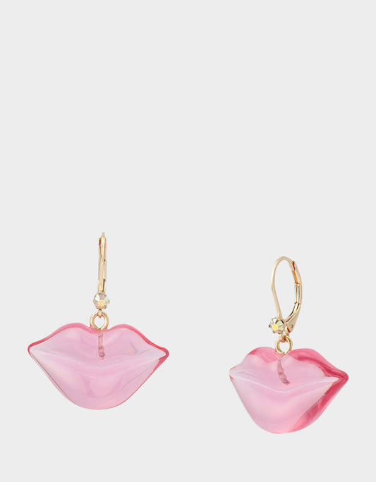 Betsey Johnson LIPS LEVER BACK EARRINGS PINK Women's Valentine's Day Drop Lips Earrings