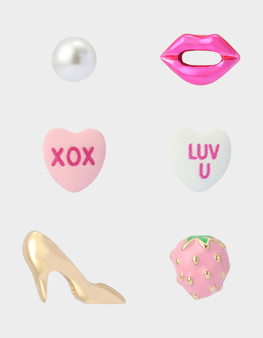 Betsey Johnson MISMATCH XOXO STUD SET PINK Women's Valentine's Day Stud Earrings