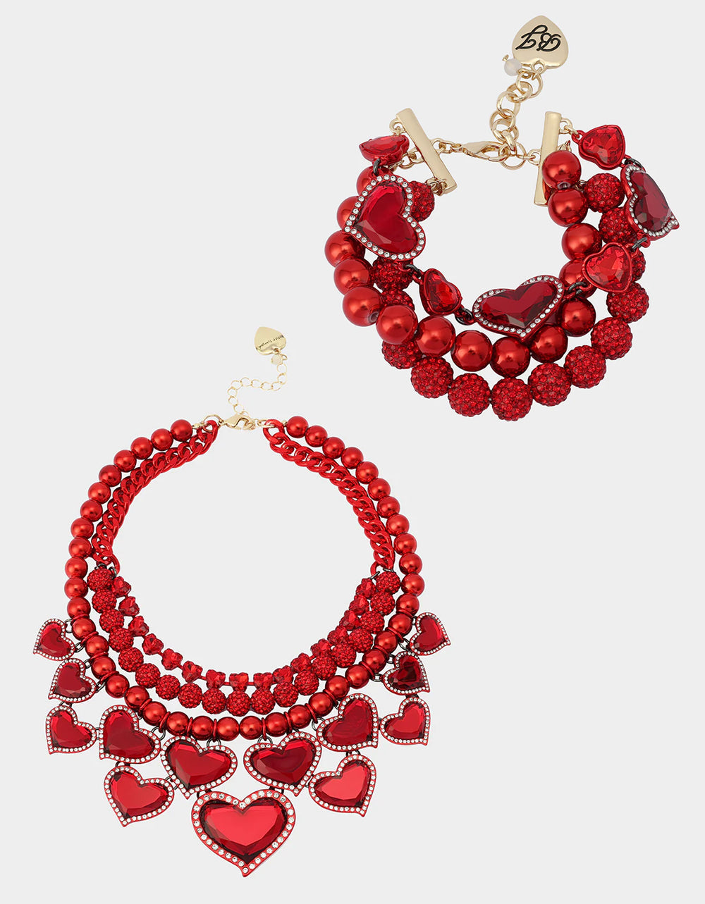 Betsey Johnson VALENTINE'S LOVE SPELL BUNDLE Women's Valentine's Day Red Heart Necklace and Bracelet Set