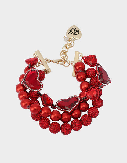 Betsey Johnson VALENTINE'S LOVE SPELL BUNDLE Women's Valentine's Day Red Heart Necklace and Bracelet Set