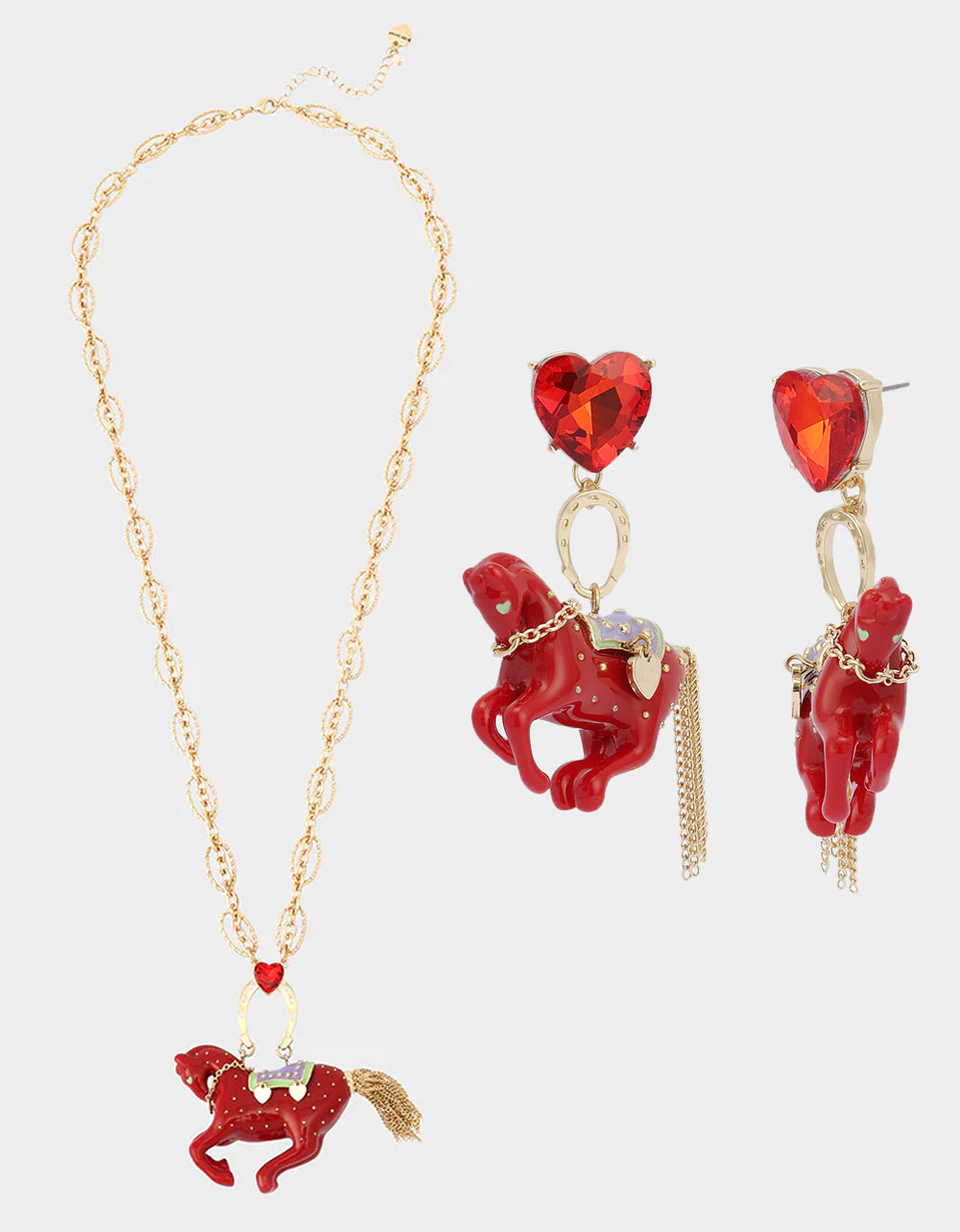 Betsey Johnson YEAR OF THE HORSE BUNDLE Chinese New Year Horse Necklace and Drop Earrings Set