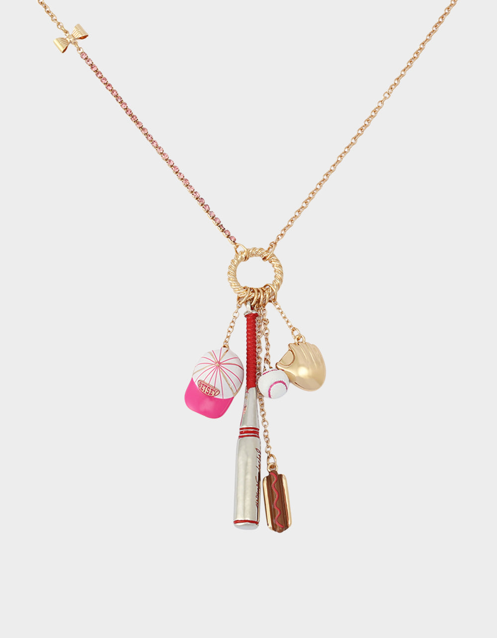 Betsey Johnson BASEBALL CHARM PENDANT NECKLACE PINK Sports-Themed Rhinestone Women's Necklace