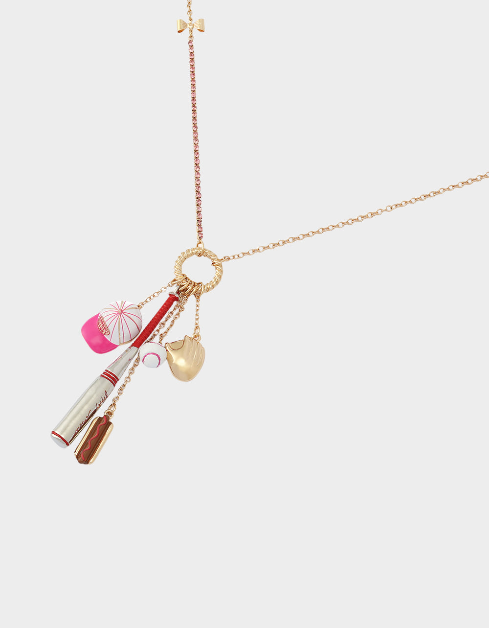 Betsey Johnson BASEBALL CHARM PENDANT NECKLACE PINK Sports-Themed Rhinestone Women's Necklace