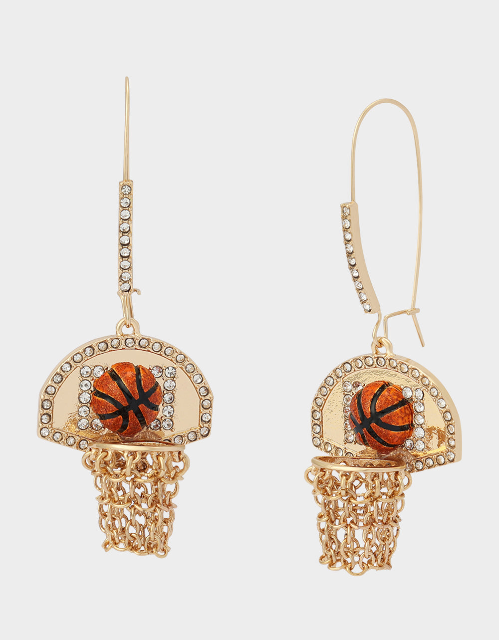 Betsey Johnson BASKETBALL HOOP SHEPPARD HOOK EARRINGS ORANGE Rhinestone Women's Drop Earrings