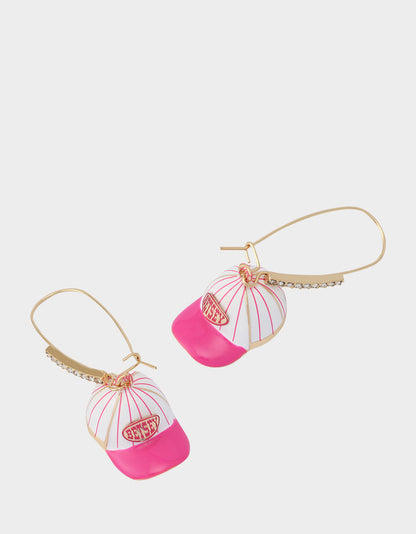 Betsey Johnson BASEBALL HAT SHEPPARD HOOK EARRINGS PINK Sport's-Themed Women's Earrings