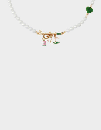 Betsey Johnson GOLF FRONTAL NECKLACE GREEN Women's Sports-Themed Golf Pearl Necklace