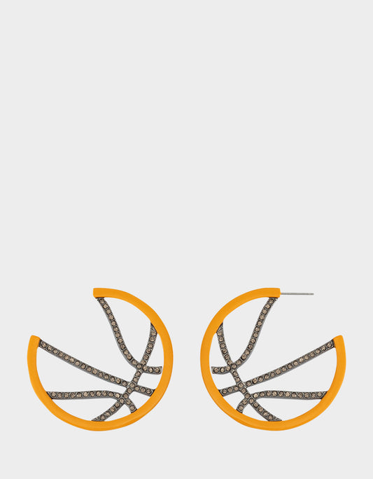 Betsey Johnson BASKETBALL HOOP EARRINGS ORANGE Sports-Themed Rhinestone Women's Earrings