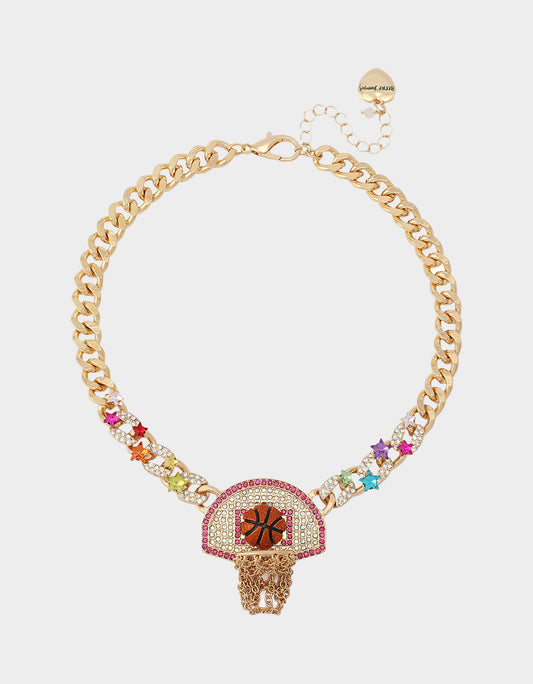 Betsey Johnson BASKETBALL SHORT PENDANT NECKLACE ORANGE Sports-Themed Women's Statement Necklace