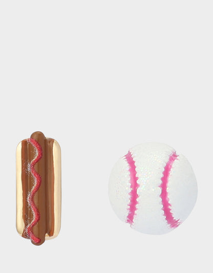 Betsey Johnson MISMATCH HOTDOG BASEBALL STUDS WHITE Sports-Themed Hotdog Women's Earrings