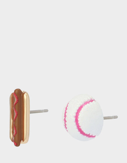 Betsey Johnson MISMATCH HOTDOG BASEBALL STUDS WHITE Sports-Themed Hotdog Women's Earrings