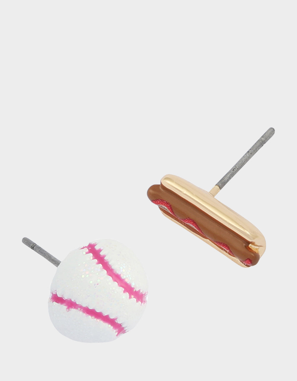 Betsey Johnson MISMATCH HOTDOG BASEBALL STUDS WHITE Sports-Themed Hotdog Women's Earrings