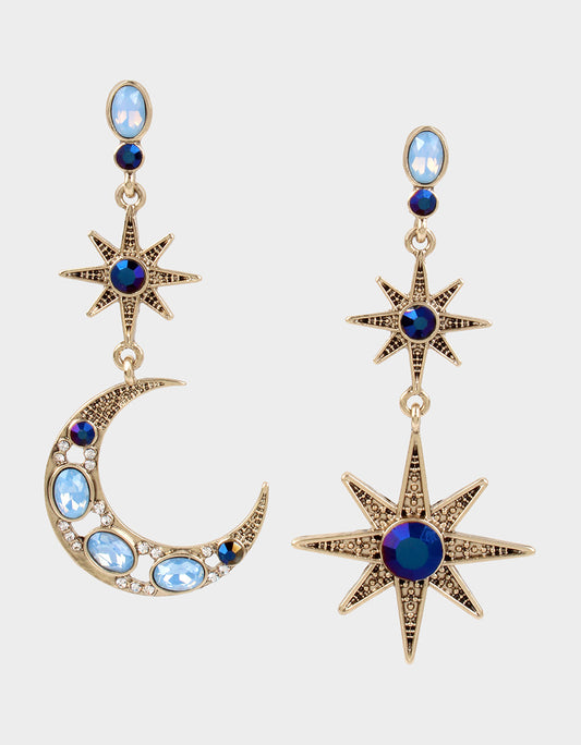 Betsey Johnson BETSEYS CELESTIAL STAR AND MOON MISMATCH EARRINGS BLUE Women's Star and Moon Earrings