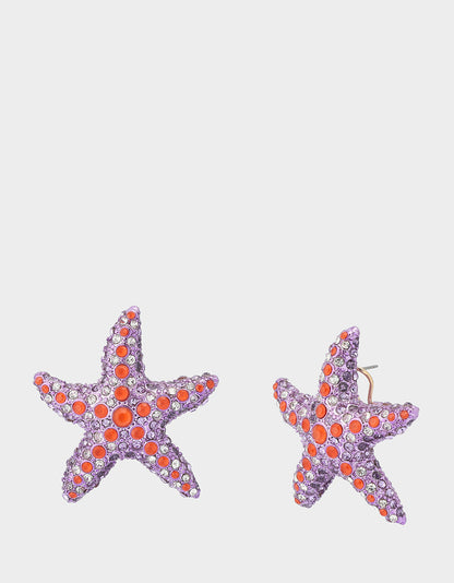 Betsey Johnson MERMAID JEWELS STARFISH STUDS PURPLE Women's Starfish Rhinestone Stud Earrings