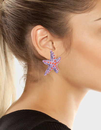 Betsey Johnson MERMAID JEWELS STARFISH STUDS PURPLE Women's Starfish Rhinestone Stud Earrings