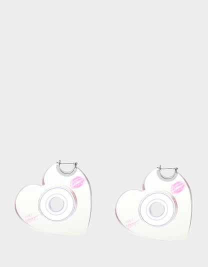 Betsey Johnson CD HEART HOOPS METALLIC Women's Heart-Shaped Disc Earrings