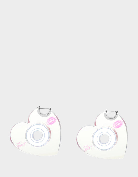 Betsey Johnson CD HEART HOOPS METALLIC Women's Heart-Shaped Disc Earrings