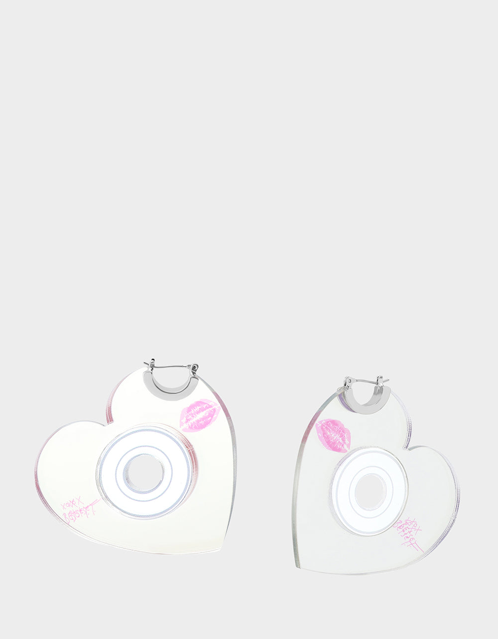 Betsey Johnson CD HEART HOOPS METALLIC Women's Heart-Shaped Disc Earrings