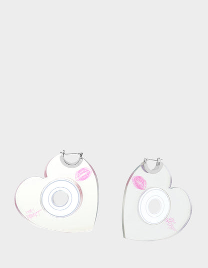 Betsey Johnson CD HEART HOOPS METALLIC Women's Heart-Shaped Disc Earrings
