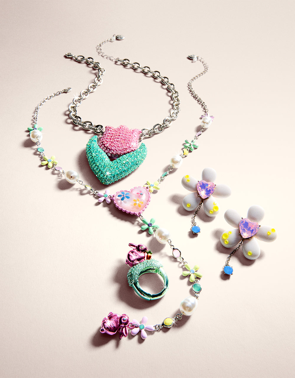 Betsey Johnson HOP TO IT FLOWER EGG Y NECKLACE MULTI