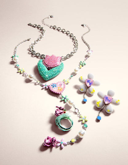 Betsey Johnson HOP TO IT FLOWER EGG Y NECKLACE MULTI