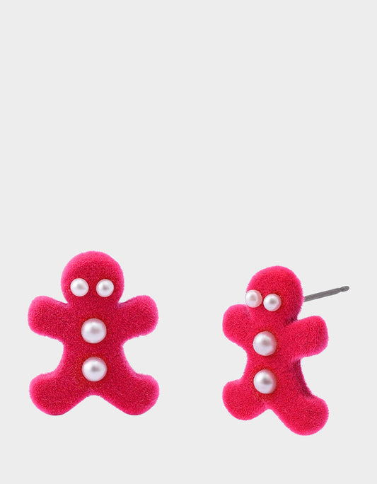 Betsey Johnson GINGERBREAD STUD EARRINGS PINK Women's Christmas-Themed Gingerbread Pearl Embellished Stud Earrings
