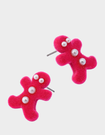 Betsey Johnson GINGERBREAD STUD EARRINGS PINK Women's Christmas-Themed Gingerbread Pearl Embellished Stud Earrings