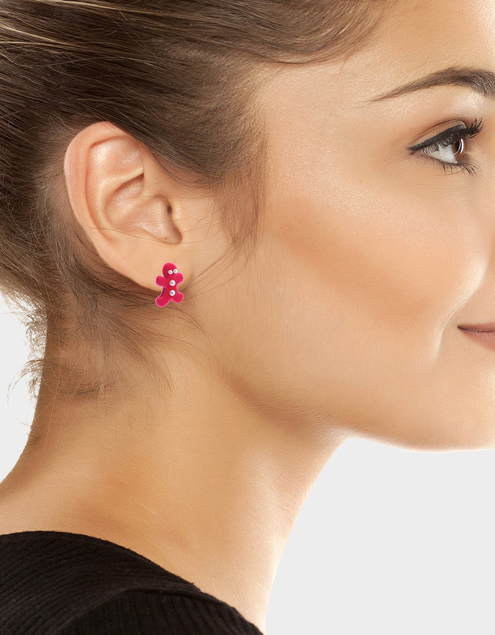 Betsey Johnson GINGERBREAD STUD EARRINGS PINK Women's Christmas-Themed Gingerbread Pearl Embellished Stud Earrings
