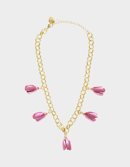 Betsey Johnson GARDEN GLAM TULIP CHARM FRONTAL NECKLACE PINK Women's Tulip Drop necklace