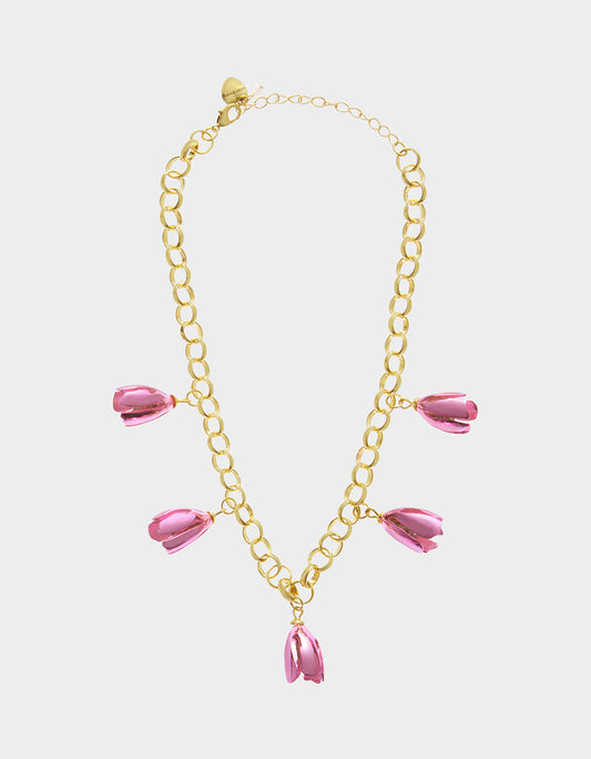 Betsey Johnson GARDEN GLAM TULIP CHARM FRONTAL NECKLACE PINK Women's Tulip Drop necklace